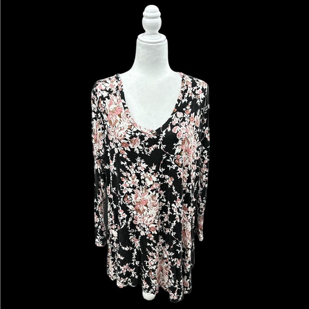 Popana black and pink floral, long sleeve shirt